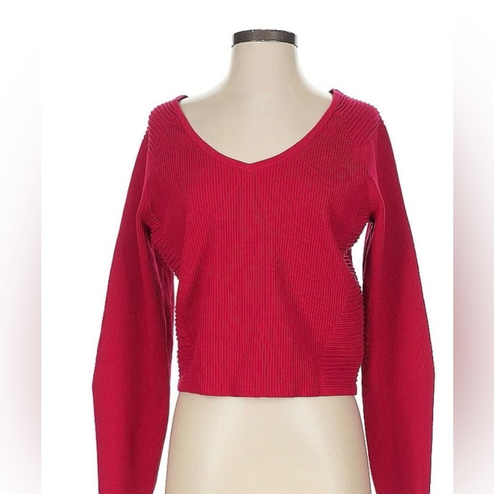 Express Body Contour Ribbed V-Neck Long Sleeve Top
Size Small • Deep Red